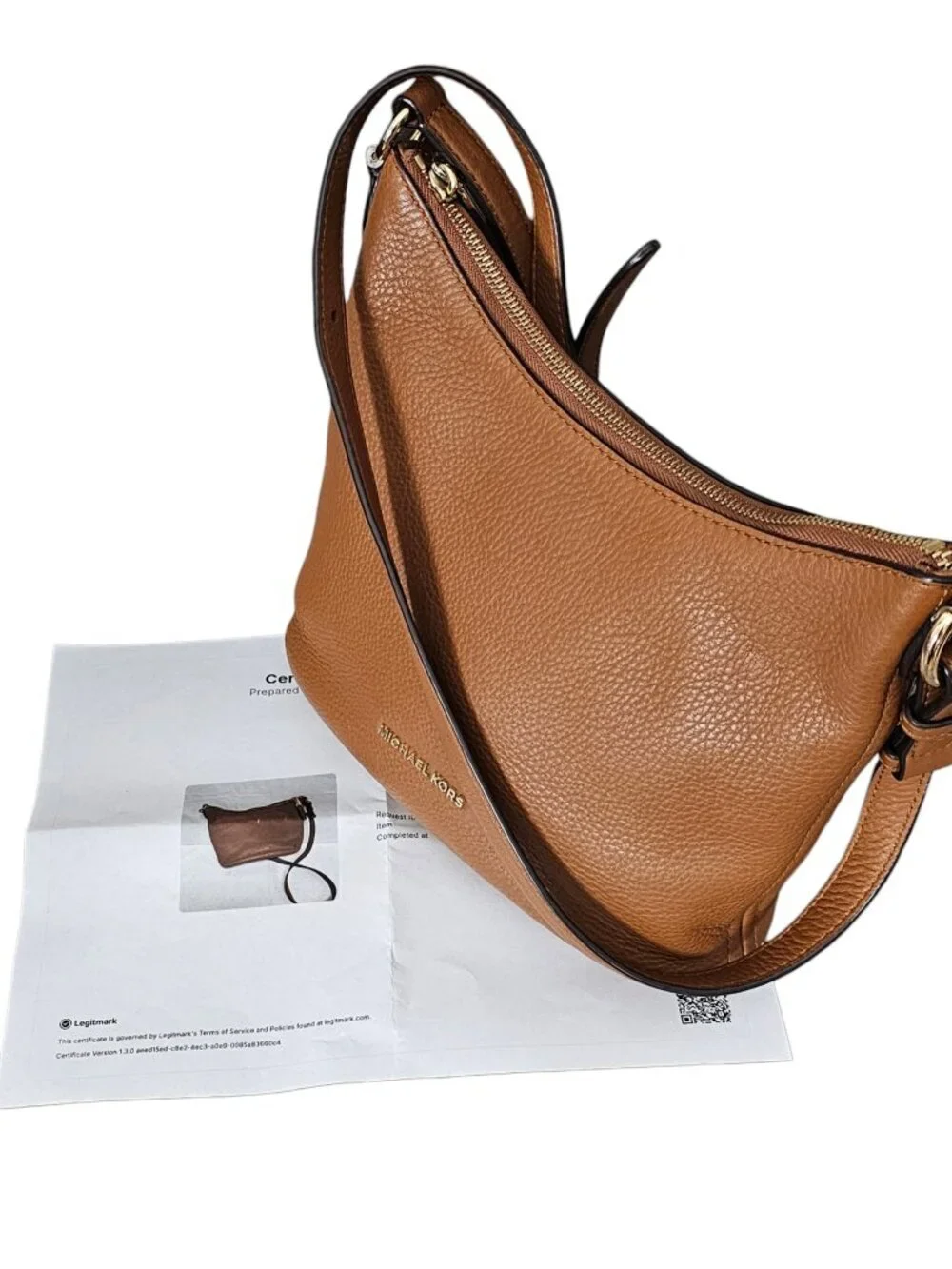 Michael Kors Lupita Pebble Leather Hobo Messenger Shoulder Bag COA Brown